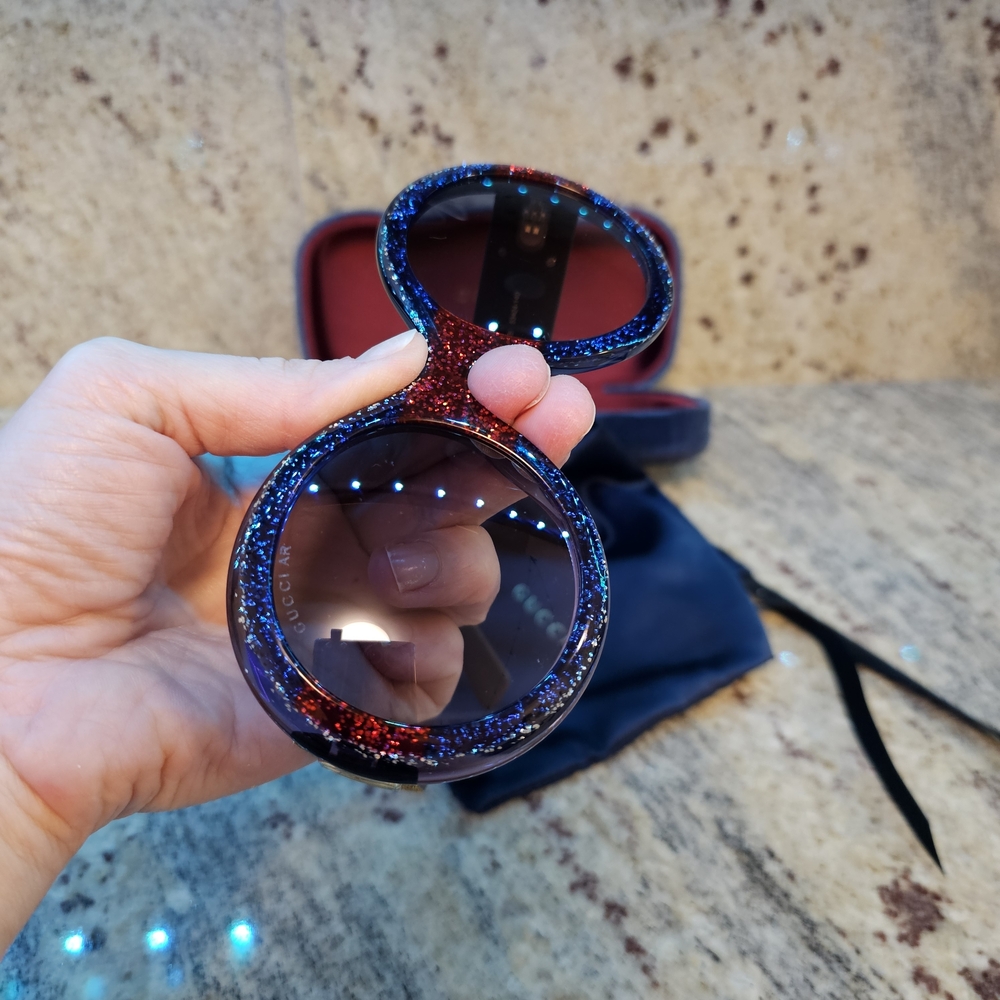 Gucci Glitter Sunglasses Blue Red Gold | Authentic Made in Italy - Picture 11 of 16